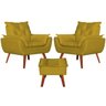 Kit 2 Poltronas com Puff Decorativo Opala Suede Amarelo - 1