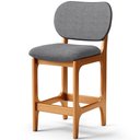 Ver imagem 1 de Banqueta Baixa Bar Cozinha Sala Jantar Fixa Betta L02 Imbuia Linho Cinza Escuro - Lyam Decor Banquet