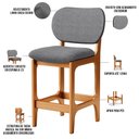 Ver imagem 3 de Banqueta Baixa Bar Cozinha Sala Jantar Fixa Betta L02 Imbuia Linho Cinza Escuro - Lyam Decor Banquet