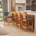 Ver imagem 2 de Banqueta Baixa Bar Cozinha Sala Jantar Fixa Betta L02 Imbuia Linho Cinza Escuro - Lyam Decor Banquet