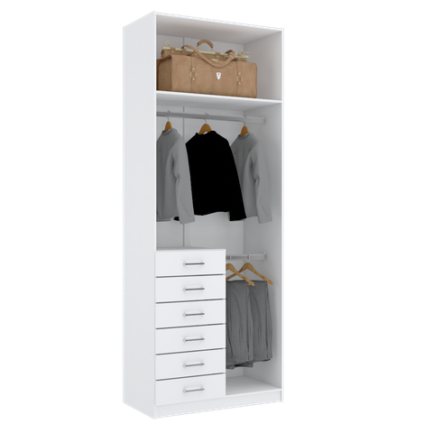 MÓDULO CLOSET COM 6 GAVETAS E CABIDEIRO DUPLO A250XL95XP50 M371.B MUNDI MOVEIS