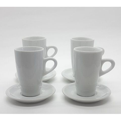 Kit Jogo 4 Xícaras Café, Chá 150ml Cônica Alta com Pires - Porcelana Branca (2)