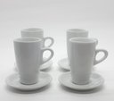Ver imagem 1 de Kit Jogo 4 Xícaras Café, Chá 150ml Cônica Alta com Pires - Porcelana Branca (2)
