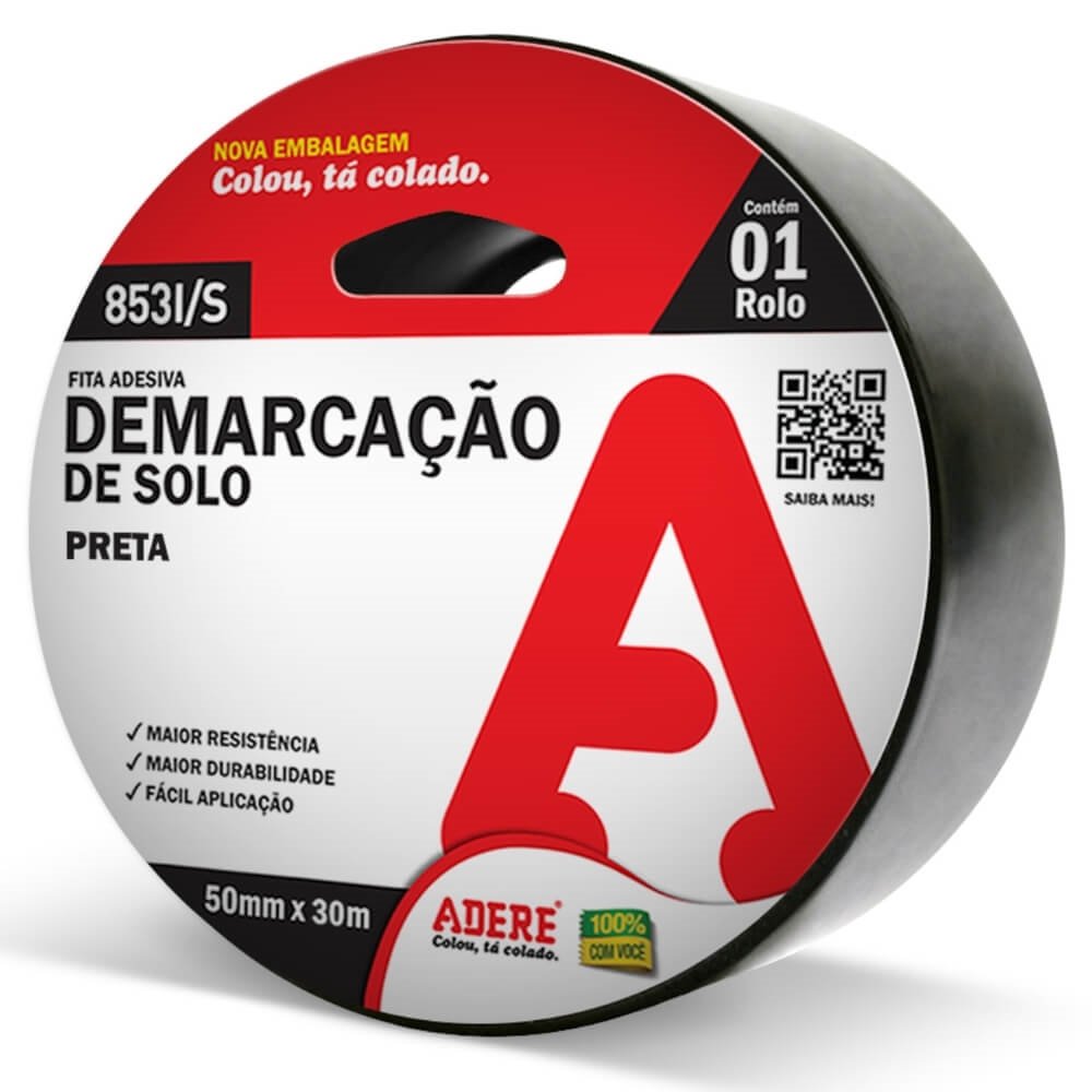 Fita de Demarcação de Solo Preta 50mm x 30 Metros - 853 - ADERE