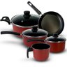 Conjunto Jogo de Panela Antiaderente 5 Peças Alumínio - Vermelho - 1