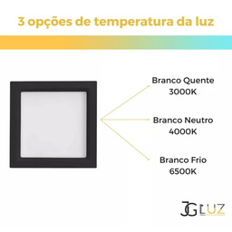 Kit 17 Painel Plafon Led Teto Embutir Quadrado 24w Bco / Pto - Preto - Bco Frio 6500k - 110v/220v - 3