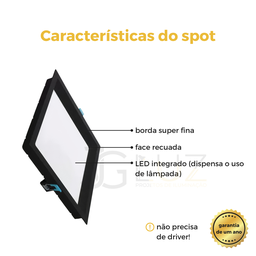 Kit 17 Painel Plafon Led Teto Embutir Quadrado 24w Bco / Pto - Preto - Bco Frio 6500k - 110v/220v - 2
