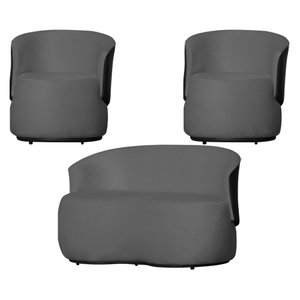 Kit 1 Namoradeira e 2 Poltronas Orgânica Beatriz Suede Composê Corino Preto - Estopar Suede Cinza