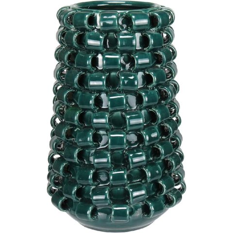 Vaso Decorativo Enfeite Casa Home&Co Cerâmica 30x19x19cm Azul Petroleo