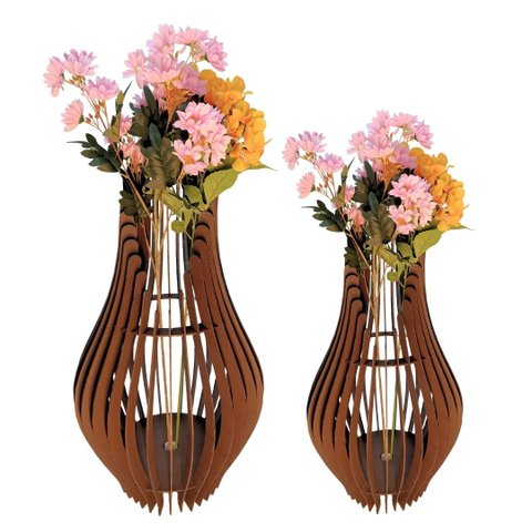 Vaso de Chão Decorativo Grande Andromeda Mdf:marrom/kit com 2 - 85x30cm e 70x25cm