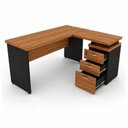 Ver imagem 2 de Mesa Escritório em L com Gaveteiro 1,50x1,50m Workstart Nogal Sevilha/Preto