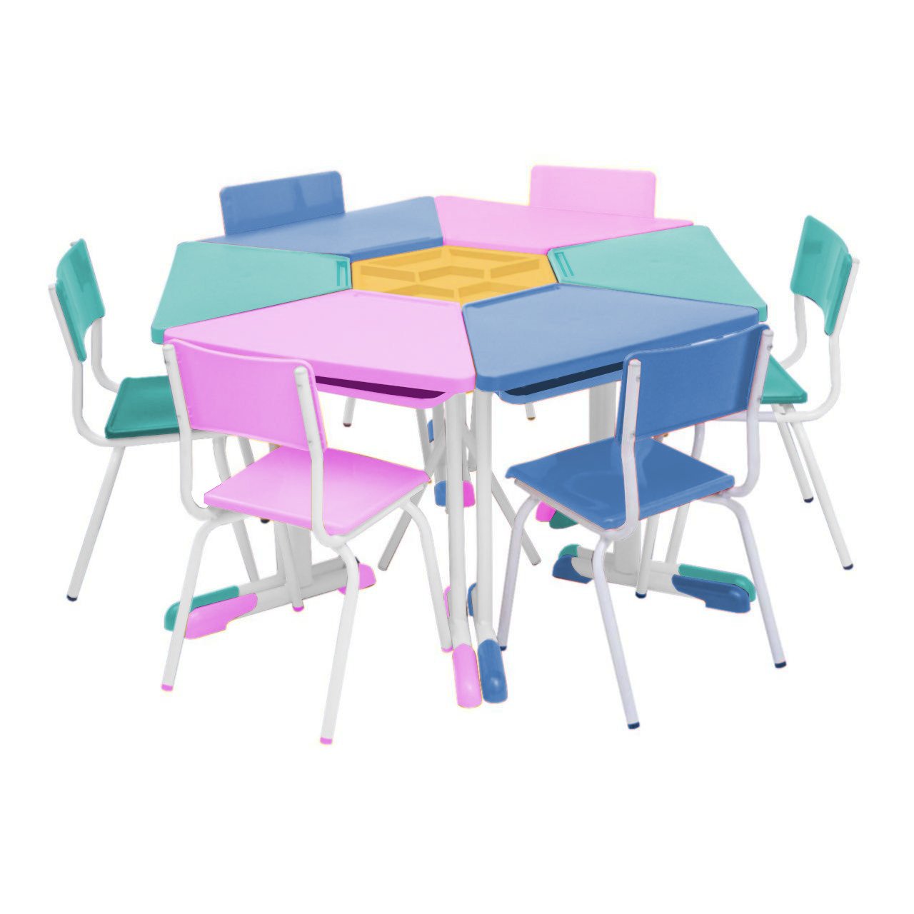 Conjunto Escolar Hexagonal BABY Mesas e Cadeiras - 02 A 06 anos - BABY - 41006