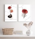 Ver imagem 2 de Kit 2 Quadros Decorativos Flor e Folha- Manchas Aquarela 24x18cm:madeira Preta