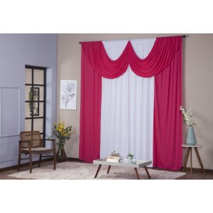 Cortina Paris 2,00 X 1,60 Sala Quarto Decoração com Bando Malha Gel Branco e Pink
