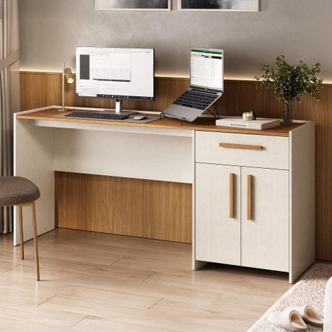 Mesa Office Notável 2115 Off White/Freijó Trend