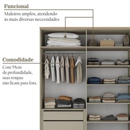Guarda-Roupa Solteiro 100% MDF 4 Portas Brescia Bege/Panna - 5 Guarda-Roupa Solteiro 100% MDF 4 Portas Brescia Bege/Panna - 5