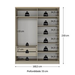 Guarda-Roupa Solteiro 100% MDF 4 Portas Brescia Bege/Panna - 3 Guarda-Roupa Solteiro 100% MDF 4 Portas Brescia Bege/Panna - 3