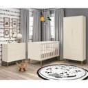 Ver imagem 2 de Dormitório Infantil Theo Retrô 2 Portas, Cômoda, Berço Areia Fosco com Pés Amadeirado e Colchã