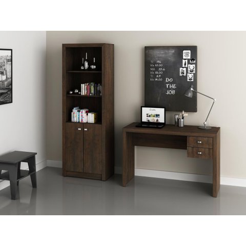 Escritório com Mesa e Estante Rústico - Fdecor