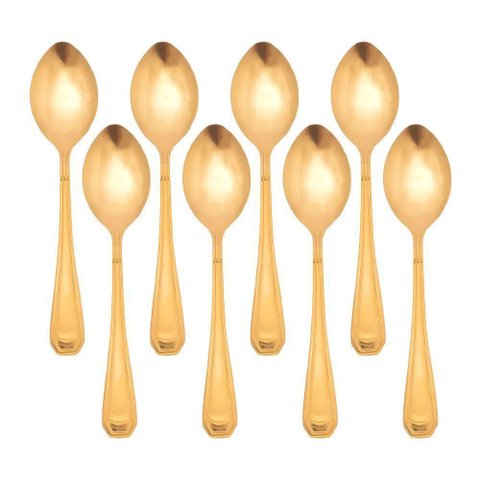Jogo 8 Colheres Dourada de Mesa Sopa Jantar Victoria Gold Inox Fratelli