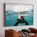 Ver imagem 1 de Quadro Decorativo Leão Marinho em Moldura Caixa Tacolado Moldura Trad 1cm Madeira Escura sem Vidro 3