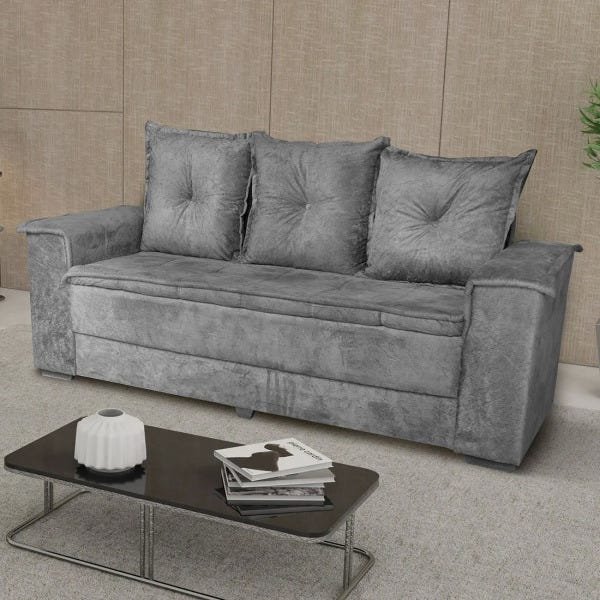 Conjunto de Estofados 2 e 3 Lugares Barcelona - Estofados Linhares Cinza005 - 2