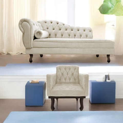 Kit Diva Recamier Diana 185cm Lado Direito e 01 Poltrona Classic Linho - ADJ Decor RECAMIER DIVÃ SOF