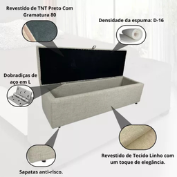 Calçadeira Baú Recamier Casal 140cm Carla Linho:bege - 3