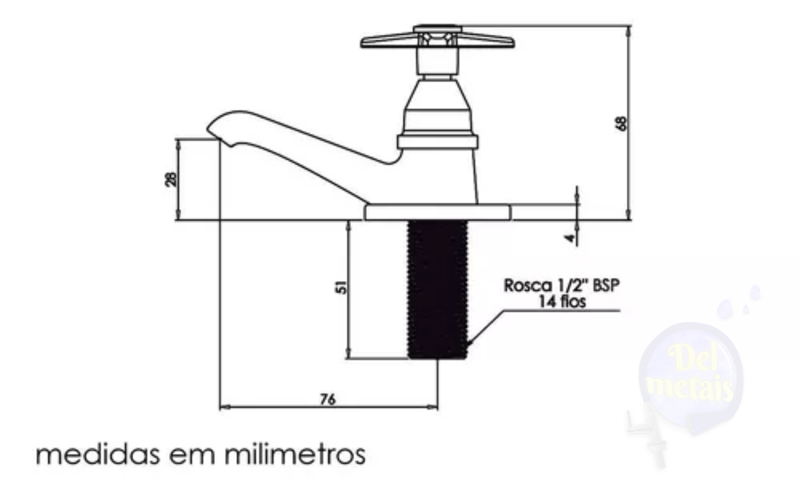 Torneira de Pia Tradicional Metal para Banheiro Mesa Simples Casagrande Mundial - 4