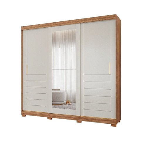 Guarda Roupas Casal 3 Portas de Correr Frisado com Espelho 6 Gavetas 100% MDF Lia