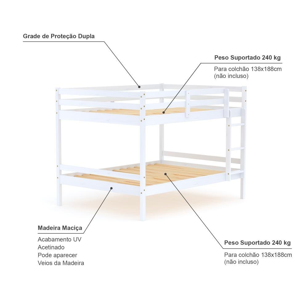 Beliche Casal Casal Eco Madeira Maciça Branco Mobilistore - 5