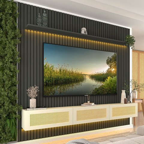 Home para TV até 85 Polegadas com LED 228,8cm x 250cm 100% MDF Nobre/Native