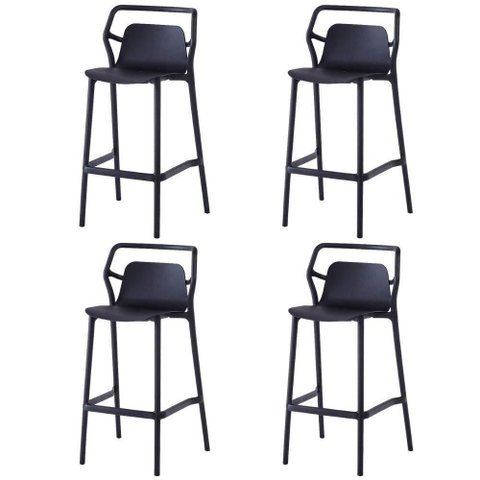 Kit 4 Banquetas Empilháveis Enjoy Assento Plástico Base Fixa com Encosto Preto Rivatti Móveis