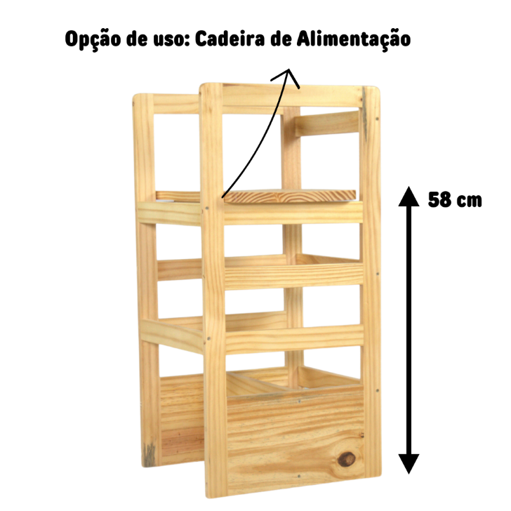Torre Aprendizagem Montessoriana Cadeira Alimentação Madeira Pinus - 1