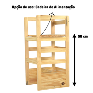 Torre Aprendizagem Montessoriana Cadeira Alimentação Madeira Pinus