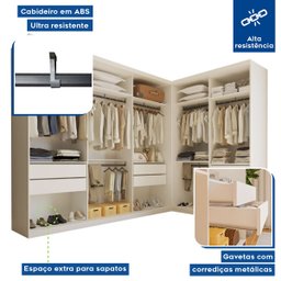 Closet Casal sem Portas 2 Módulos 6 Gavetas França Minastex Branco - 4