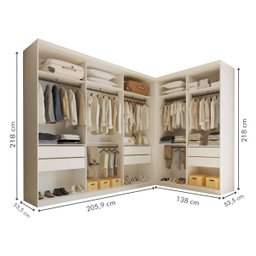 Closet Casal sem Portas 2 Módulos 6 Gavetas França Minastex Branco - 3