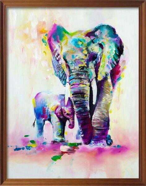 Quadro Aquarela Elefante Com Moldura - 1