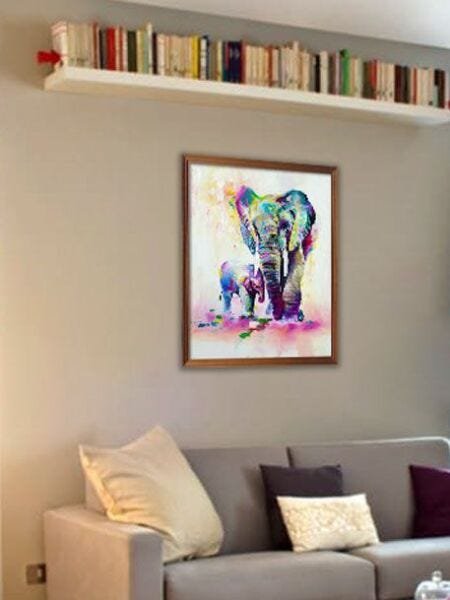 Quadro Aquarela Elefante Com Moldura - 2