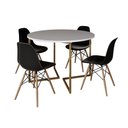 Ver imagem 2 de Mesa Jantar Industrial Redonda 110cm Branca Base V Dourada com 4 Cadeiras Eames Eiffel Madeira Preta