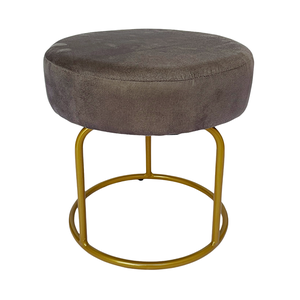 Puff Decor Veludo Cinza Dourado Redondo Puff Sala Quarto Penteadeira