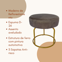 Ver imagem 4 de Puff Decor Veludo Cinza Dourado Redondo Puff Sala Quarto Penteadeira