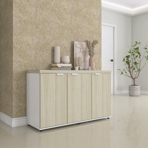 Armário para Escritório com 3 Portas PE40 Cinza/Castanheira Marrom/Branco