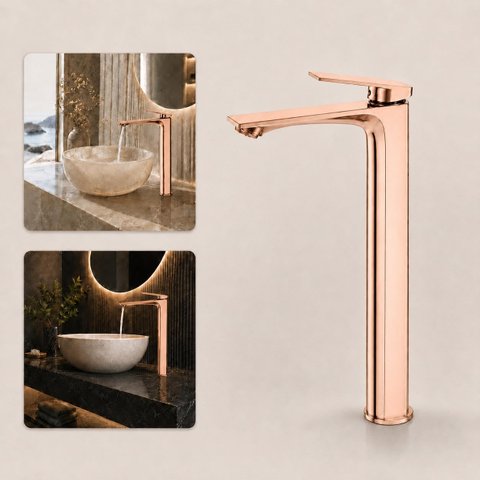 Torneira Monocomando Atenas Rose Gold Alta Premium Goldenx