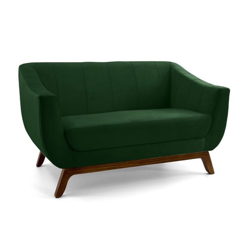 Sofá 2 Lugares Odeon D07 140cm Base Madeira Veludo Esmeralda - D’Rossi