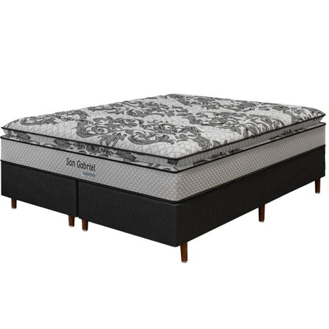 Cama Box Preta + Colchão King Size Ortopédico San Gabriel Espuma D33 One Pillow 193x203x70cm