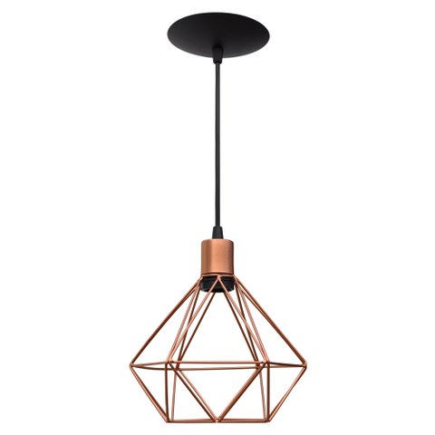 Kit 2 Pendente Aramado Poptem Diamante Pequeno Cobre Metal 19cm Luminária Lustre Sala