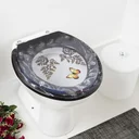 Ver imagem 2 de Assento Sanitário Poliester Decorado Borboleta Fiore Preto para vaso Incepa