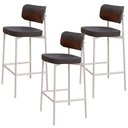 Ver imagem 1 de Kit 03 Banquetas Alta Bar Cozinha Sala de Jantar Aço Branco Kaira C01 Linho Preto Courino Whisky -