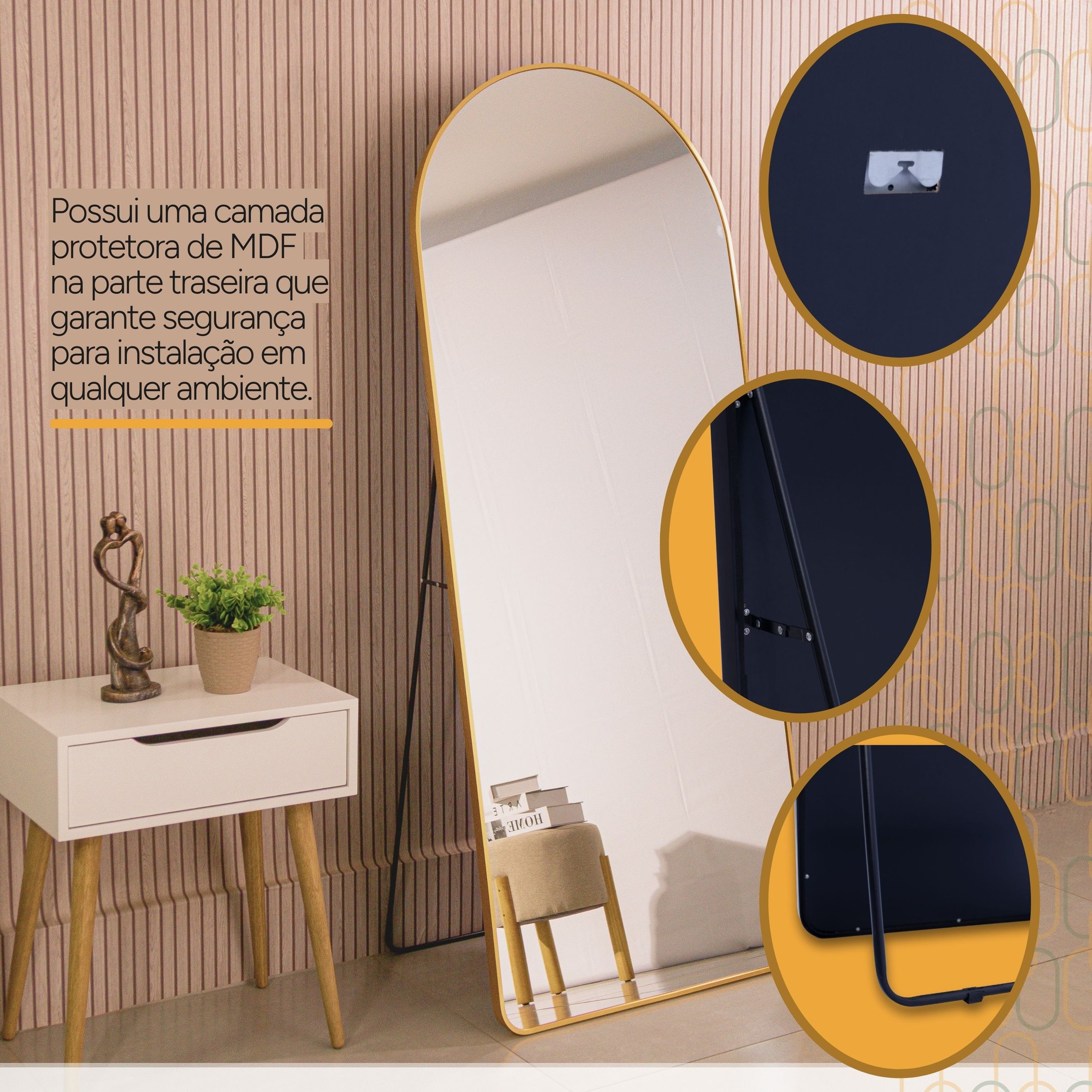 Espelho Grande Oval com Base Reta Corpo Inteiro 150 X 60 Cm - 6